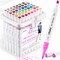 Ohuhu Alcohol Markers Brush Tip - Double Tipped Markers for Artist Adult Coloring Sketching - 48-color Art Marker Set for Fashion Cartoon Animation Illustration Design - Brush Chisel Dual Tips